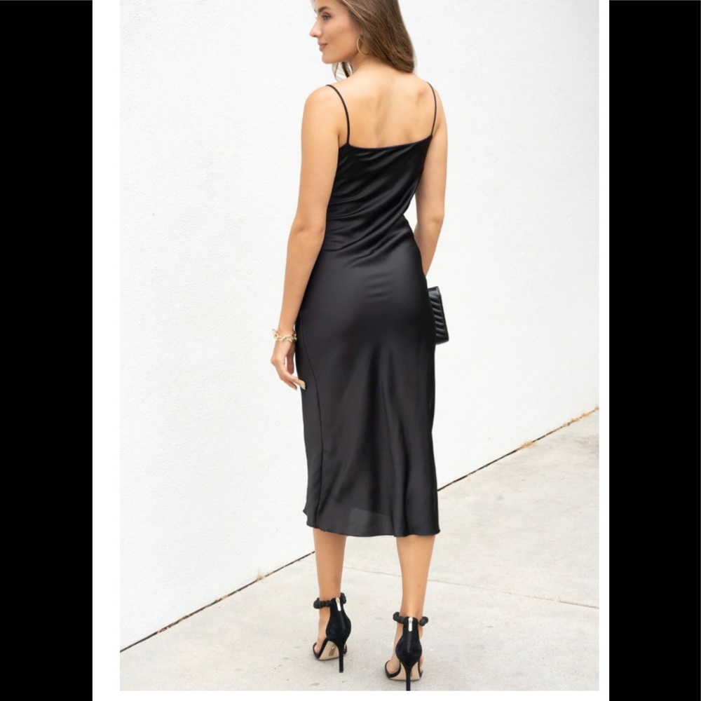 Hashtta Black Satin Spaghetti strap, Cowl Neck Slip Dress SzM - Picture 2 of 12